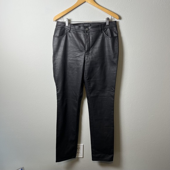 Lafayette 148 Pants Womens 10 Black Coated Faux Leather Skinny Stretch Modern